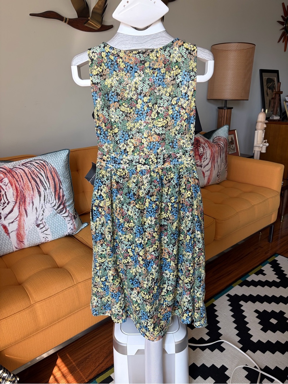 NWT Zara Floral Sleeveless Gathered Waist Dress - Multicolor